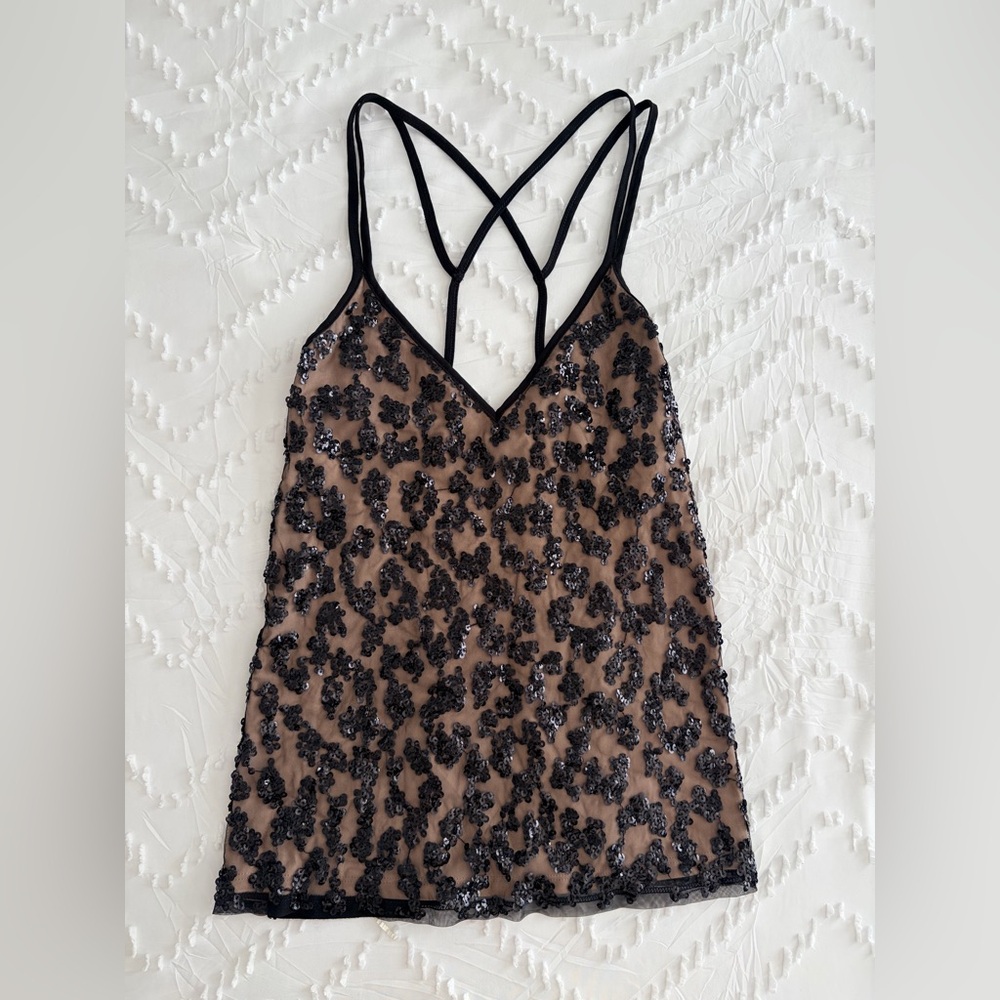 Express Black & Nude Sequin Strappy Blouse Top